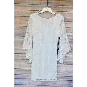 ALLURE 'EM IN WHITE LACE BELL SLEEVE BODYCON DRESS